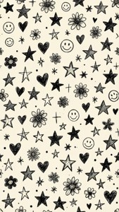 Legende doodle-mønster med stjerner og blomster. — Indie æstetik Wallpapers