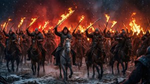 Dothraki-krigere angriber de dødes hær med flammende sværd
