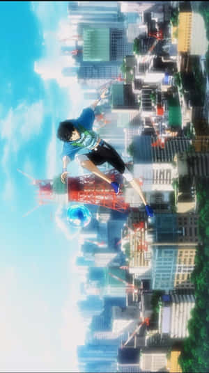 Dreng der hopper i byen med boble anime portræt — Anime by GIF Wallpapers
