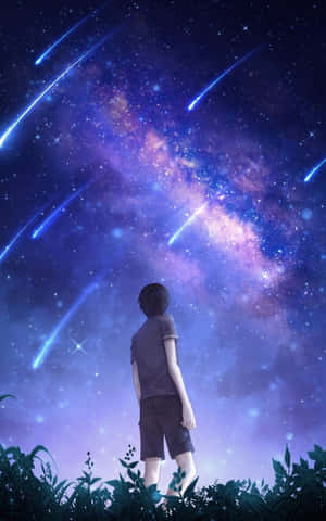Dreng kigger op mod nattehimlen i anime-stil — Anime dreng Wallpapers