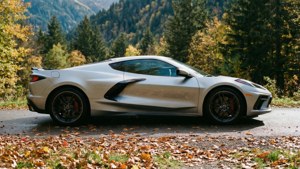 Chevrolet Corvette C8 på bjergvej om efteråret. wallpaper