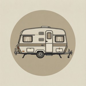Minimalistisk stregtegning af en campingvogn på blød baggrund. — Pixel Watch 5 Wallpapers