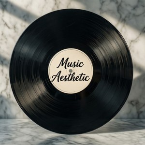 Vinylplade med 'Music Aesthetic' tekst på marmor minimal. — Musik æstetik Wallpapers