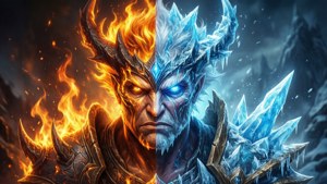 Rog Ally med ild- og ishalvdele, elementær kontrast. — ROG Ally Wallpapers