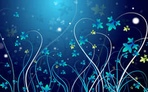 en blå baggrund med blomster og stjerner — Sød blå Wallpapers