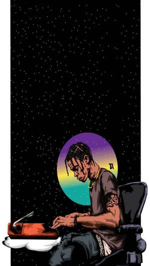 Et kunstnerisk Astroworld-tapet med Travis Scott i det ydre rum. — True Black Wallpapers