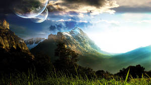 Naturskøn fantasyredigering med to store måner tapet. — 1600x900 Wallpapers