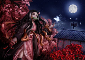 En smuk Demon Slayer Nezuko 4k billede