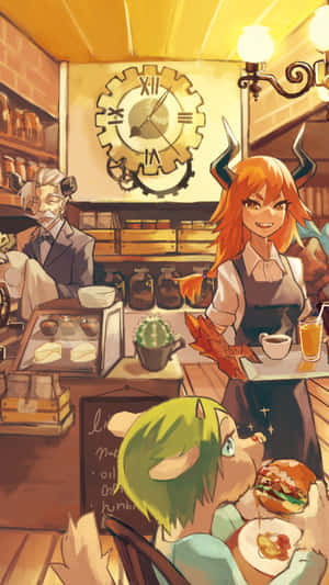 Anime café baggrund — Sød animepige Wallpapers