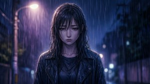 Izana Kurokawa i en melankolsk regnvejrsnatscene.
