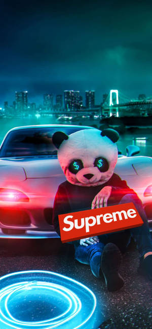 Rød Supreme på panda-baggrund — iPhone 12 Wallpapers