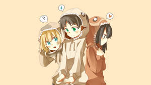 Eren Armin Og Mikasa Søde Hættetrøjer — Anime Figurer Wallpapers