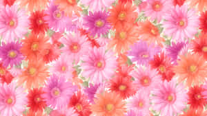 et farverigt blomstermønster med lyserøde og orange blomster