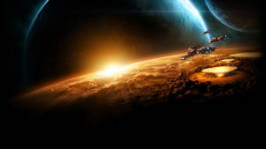 Planetlandingsvisuals i strategispillet Starcraft rum baggrund