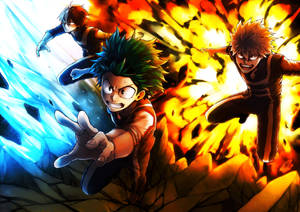 Nuttet Todoroki Med Midoriya Og Bakugo baggrund