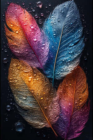 farverigt naturtema, psykedeliske fjer, 4K, farverigt fjer tapet, abstrakt fjer kunst, levende tapet, digital kunst tapet — Regnbue æstetik Wallpapers