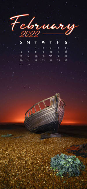 Februar 2022 kalender ved strandbredden baggrund — iPhone 17 Pro Wallpapers