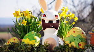 Rabbid fra Rayman med farverige påskeæg til påske, påsketapet — iMac Wallpapers