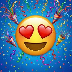 Hjerteøje-emoji med konfetti til en festbaggrund. — Huawei nova Flip Wallpapers