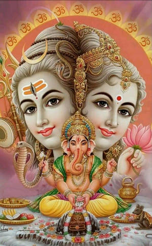 Festlig Shiva Parvati Sammensmeltet Hoved Og Ganesha — Galaxy Tab Active5 Pro Wallpapers