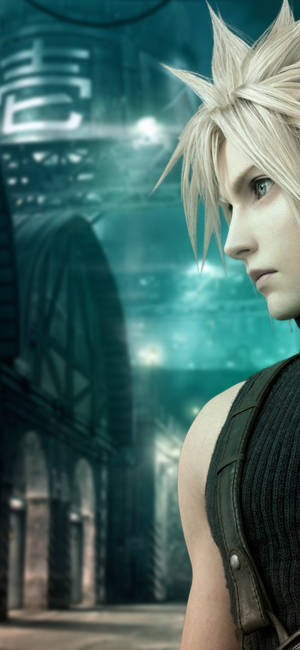 Baggrundsbillede med Final Fantasy 7 Cloud sideprofil — iPhone 16 Pro Wallpapers