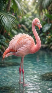 Pastelrosa flamingo i tropisk vand — iPhone 7 Plus Wallpapers