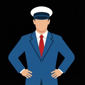 En minimalistisk flat vector kaptajnfigur med rene linjer. — True Black Wallpapers