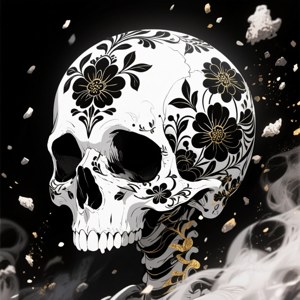 Sort anime-floral kraniebaggrund med guld accenter. — Sort anime Wallpapers