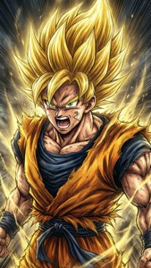 Gokus første Super Saiyan-transformation, ikonisk brøl. — Goku Wallpapers