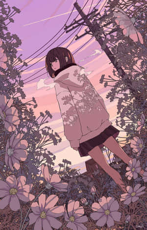 Fortryllende anime-landskab med solnedgang — Smuk anime Wallpapers