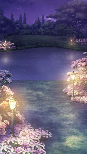 Fortryllende anime-landskab under en stjernehimmel — Smuk anime Wallpapers