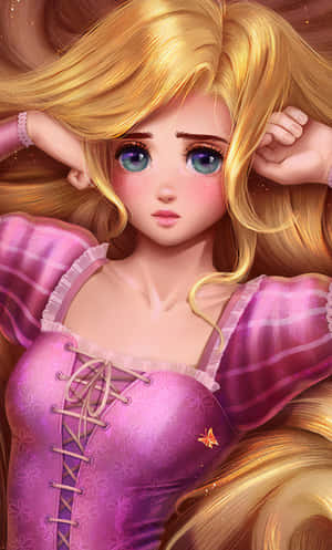 Fortryllende illustration af Rapunzel, der kigger ud fra sit tårnvindue — Lenovo Tab One Wallpapers