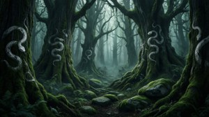 En mystisk skov med Slytherin-elementer gemt i naturen. — Slytherin æstetik Wallpapers