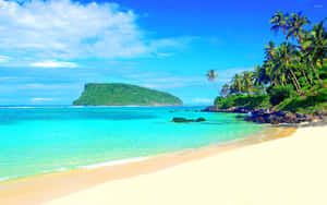 Fredfyldt Fiji-strand ved solnedgang