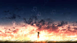 Fredfyldte Sakura-blomster i et anime-landskab — Smuk anime Wallpapers