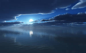 Baggrundsbillede med fuldmåne ved havet. — Hav Wallpapers