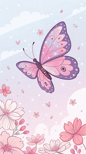 Sommerfugl, Lyserød, Lilla, Pastel, Glitter, Blomster, Forår, Natur, Lunefuld, Drømmende