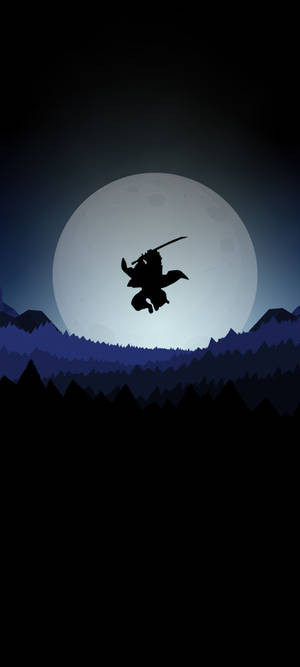 Cool Anime Telefon Ninja Måne Silhuet — iPhone 17e Wallpapers