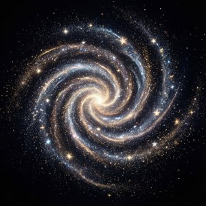 En spiralgalakse formet af funklende magisk støv og stjerner på sort baggrund, kosmisk og elegant. — Huawei nova Flip Wallpapers