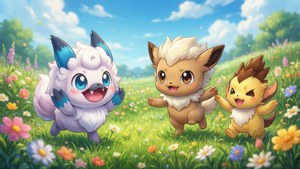 Sødt tapet med Pokémon fra Galar-regionen, der leger.