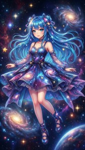 Anime-pige svævende i rummet med en galakse-kjole. — Anime æstetik GIF Wallpapers