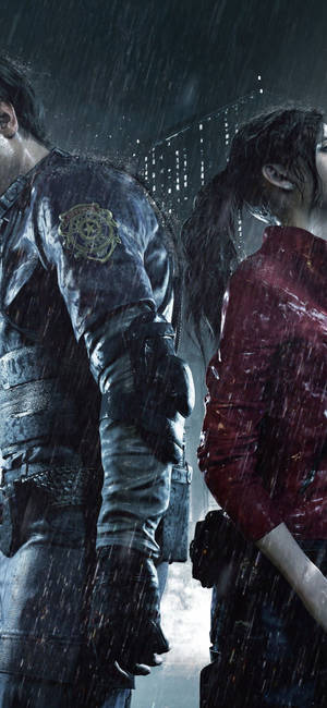 Resident Evil 2 Remake Leon Kennedy og Claire Redfield iPhone tapet — iPhone 11 Pro Max Wallpapers