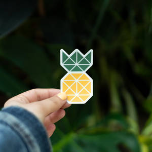 Et geometrisk ananas-klistermærke holdt af en dame tapet — Dæmpet Wallpapers