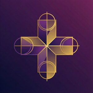 Moderne abstrakt geometrisk kryds med lilla og guld gradient. — Pixel Watch 3 Wallpapers