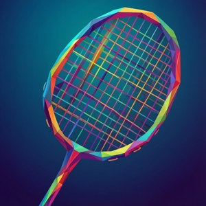 En abstrakt geometrisk komposition, der danner en badmintonketsjer i low poly-stil med levende gradientfarver. — Huawei nova Flip S Wallpapers