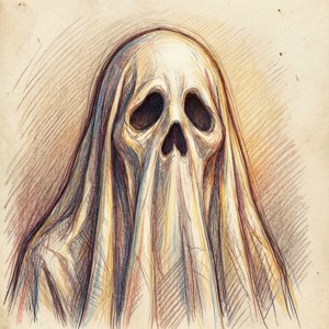 En håndtegnet farveblyantskitse af Ghost med et kunstnerisk, blødt udtryk. — Pixel Watch 4 Wallpapers