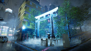Ghostwire Tokyo Byport Torii Baggrundsbillede — Ghostwire Tokyo Wallpapers