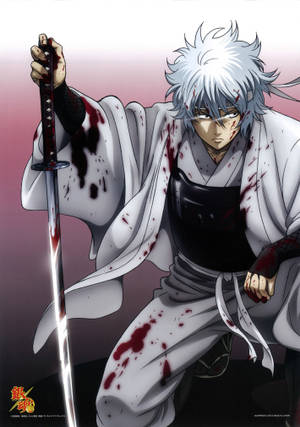 Gintama blodig Gintoki på knæ på gulvet wallpaper — OnePlus Pad 3 Pro Wallpapers