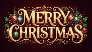 Anime-stil 'Glædelig Jul' tekst med pynt
