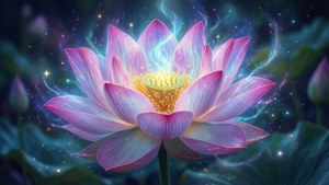 Mystisk digitalt maleri af en glødende lotus med stjerner. — Lotusblomst Wallpapers